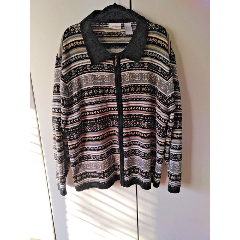 Vintage Women's  Full Zip Fair Isle Cardigan Sweater  Plus Size 3x Nordic  Soft